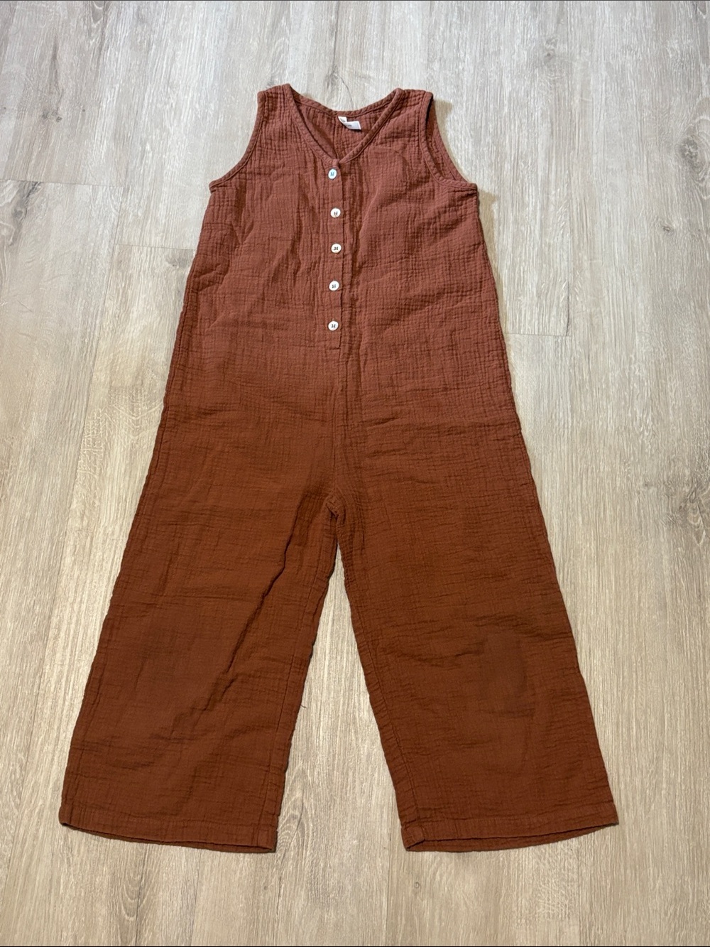 Rylee + Cru Sleeveless Button Front One-Piece in Rust Brown